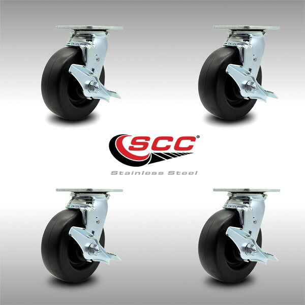 Service Caster 6 Inch SS Polyolefin Swivel Caster Set with Ball Bearings and Brakes SCC SCC-SS30S620-POB-TLB-4 - main